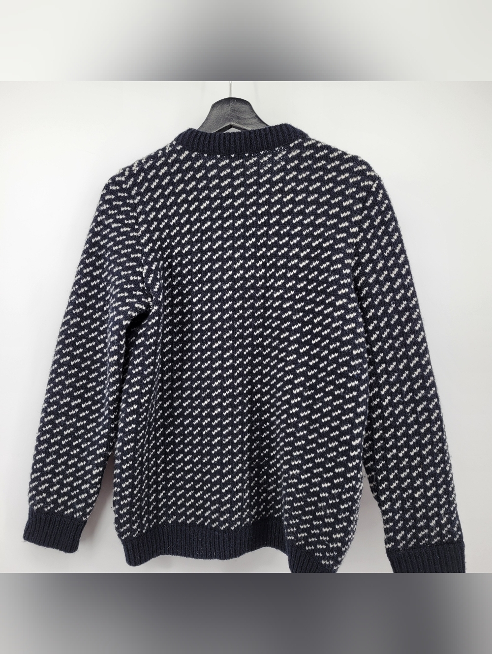 L.L. Bean Knit Cardigan Wool Sweater Size Medium Navy and White - Picture 2 of 4